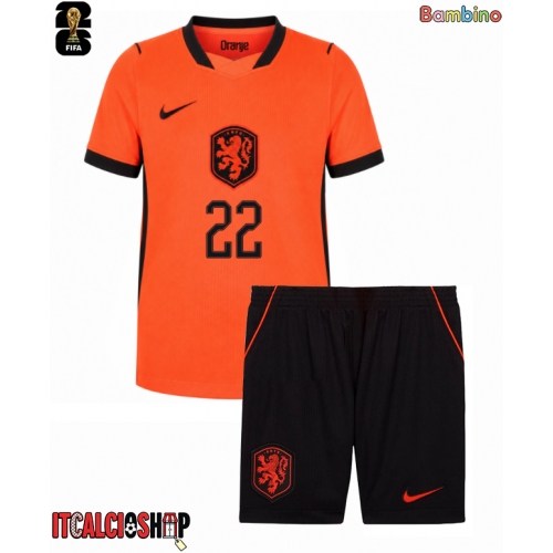 Paesi Bassi Denzel Dumfries #22 Prima Maglia Bambino Mondiali 2026 Manica Corta (+ Pantaloni corti)